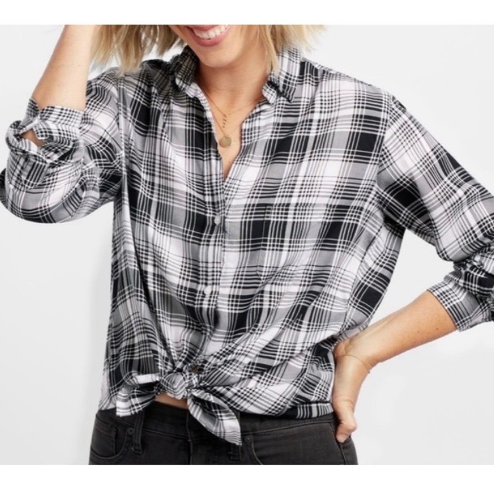 Grayson The Hero Button Up Shirt Black White Plaid Lyocell Womens XL Casual‎